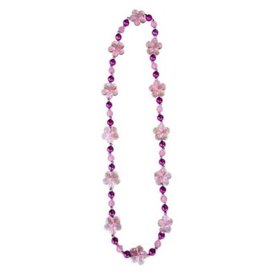 round mixed bead necklace with acrylic daisies pink and magenta