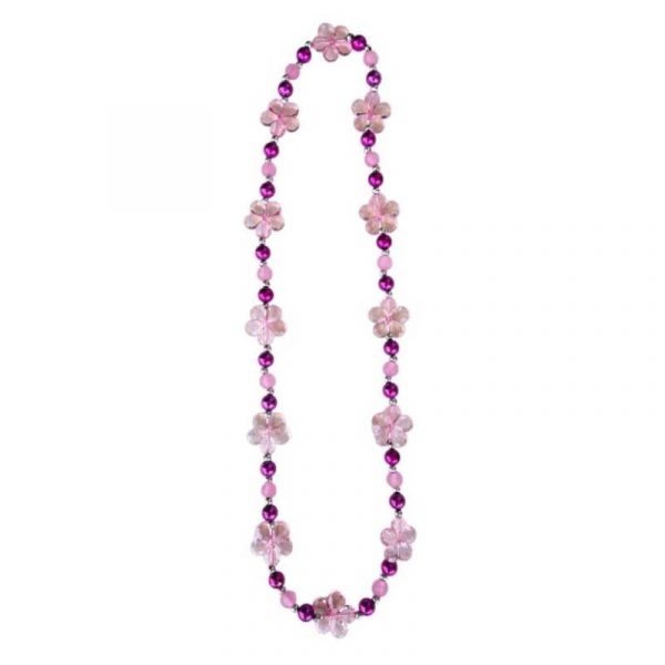 round mixed bead necklace with acrylic daisies pink and magenta