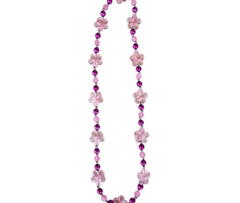 Round Mixed Bead Necklace w Acrylic Daisies