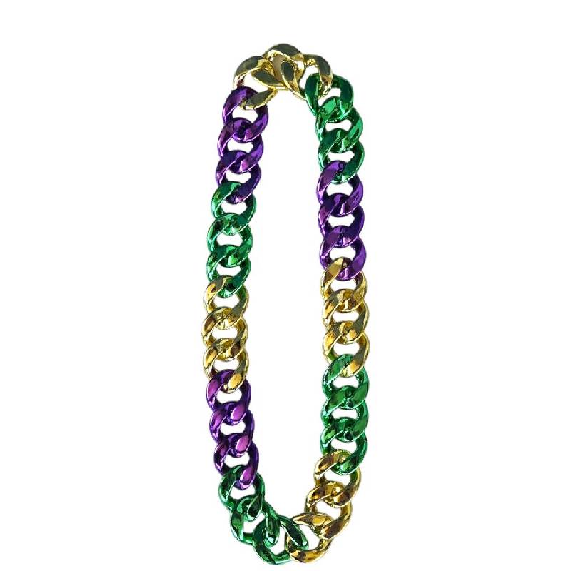 metallic plastic twisted chain necklace purple green gold links