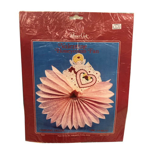 vintage 1984 Paper Art Tissue Fan with Cupid