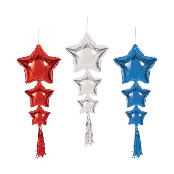 red/white/blue star balloons with tassels