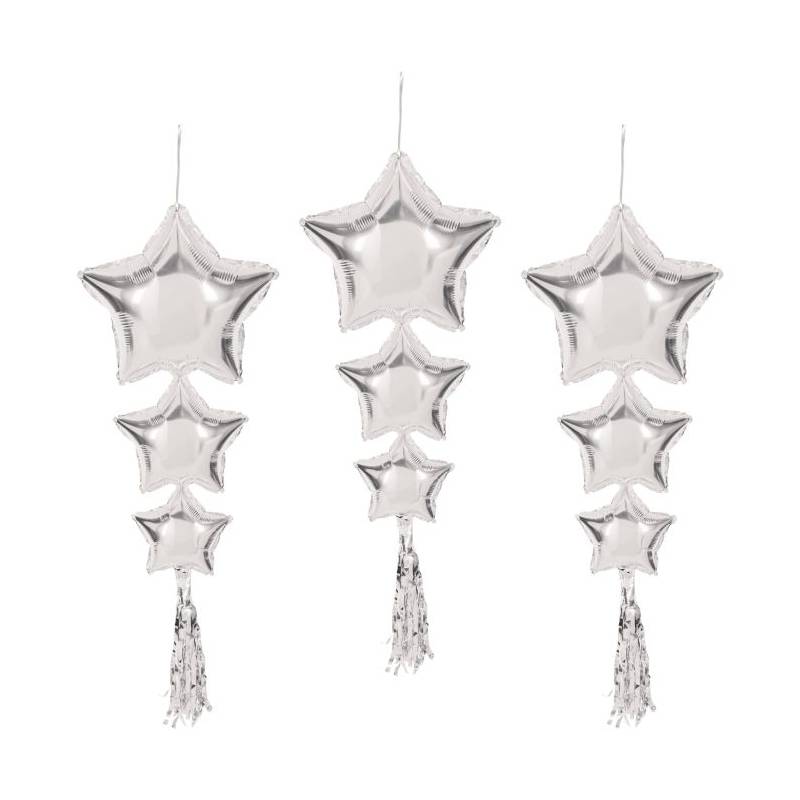 silver star balloons with tassels
