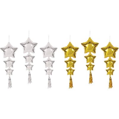 gold and silver star balloons with tassels
