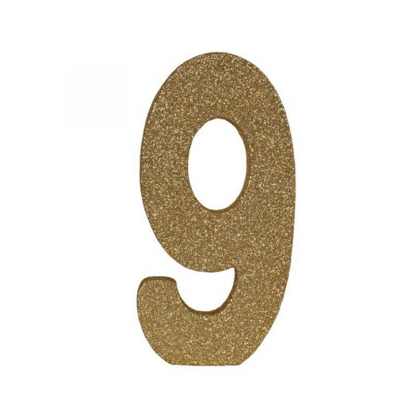 3D gold glittered numeral centerpiece- 9