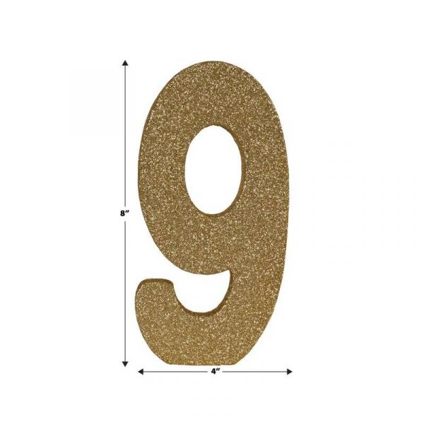 3D gold glittered numeral centerpiece measurements