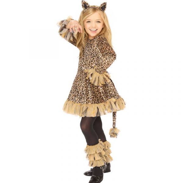 jungle leopard girls dress costume, headband, leg warmers