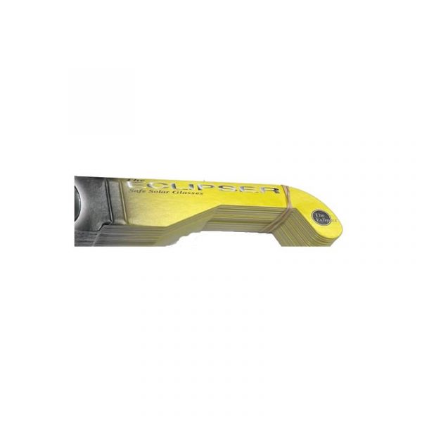 Safe Solar Eclipse Glasses black/yellow with The Eclipser written on the arm