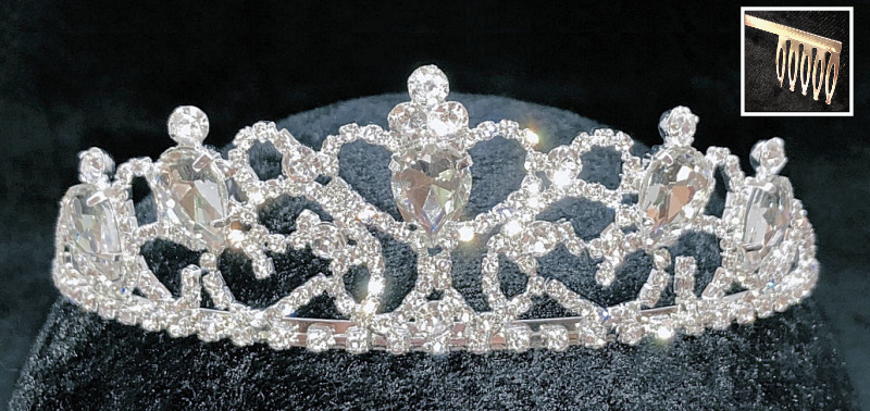 Silver Tiara with Rhinestones and swirly design.