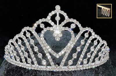 Silver Tiara with Rhinestones and center-heart design.