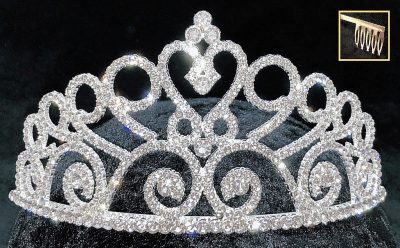 Silver Tiara with Rhinestones and heart-top design.