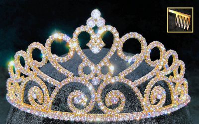 Gold Tiara with Rhinestones and heart-top design.