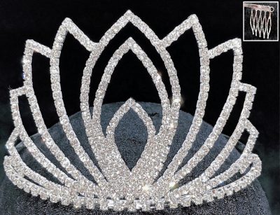 Silver Tiara with Rhinestones and flower design.