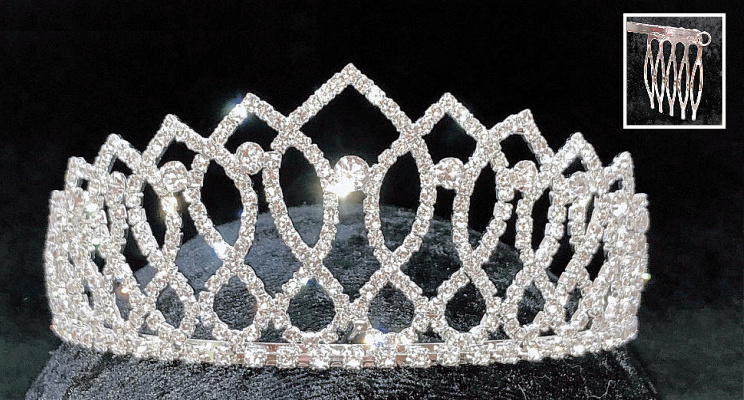 Silver Rhinestone Tiara - adult size. Woven turret design.