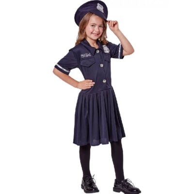 The police girl dress is a classic child's  costume that exudes authority and power. It's a  dress that features a black top with a button-down front.
