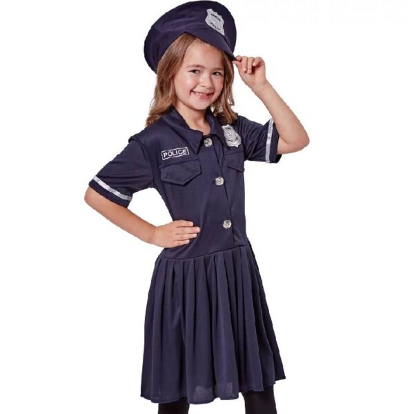 The police girl dress is a classic child's  costume that exudes authority and power. It's a  dress that features a black top with a button-down front.