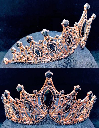 Copper Tiara with Rhinestones and tear-shaped black stones.