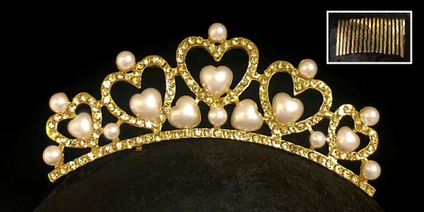 Gold with Pearl hearts hair comb