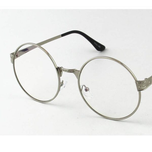 Metal Frame/Large Clear Round Lens Eyeglasses-Silver