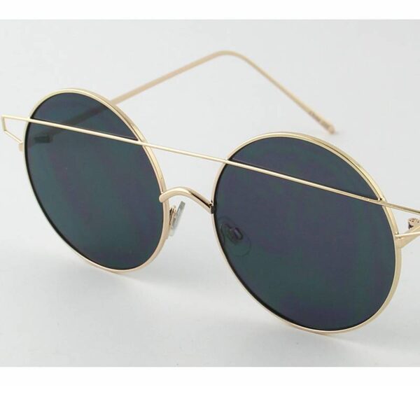 Round Crossbar Frame Mirror Lens Sunglasses-black
