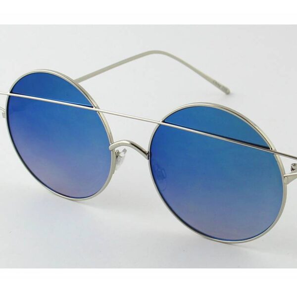Round Crossbar Frame Mirror Lens Sunglasses-blue