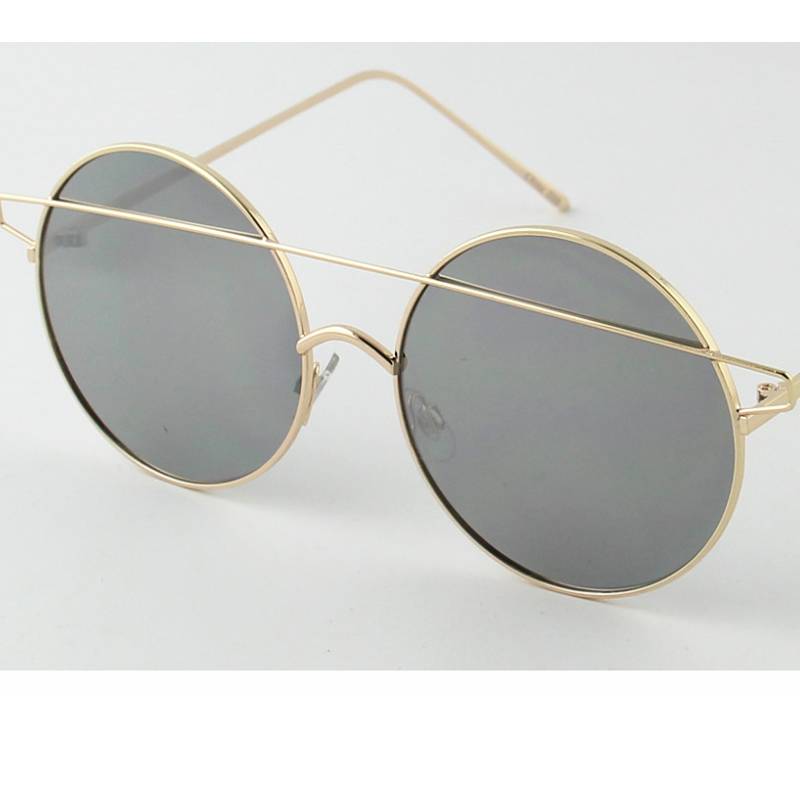Round Crossbar Frame Mirror Lens Sunglasses-gray