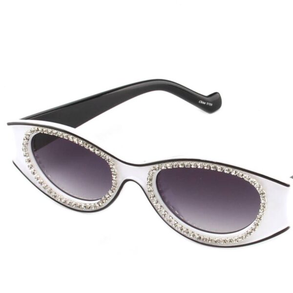 Rhinestone Trim Oval Lens Sunglasses-white