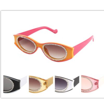 Rhinestone Trim Oval Lens Sunglasses-all