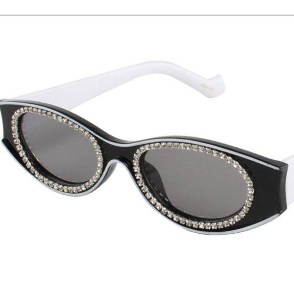 Rhinestone Trim Oval Lens Sunglasses-bk