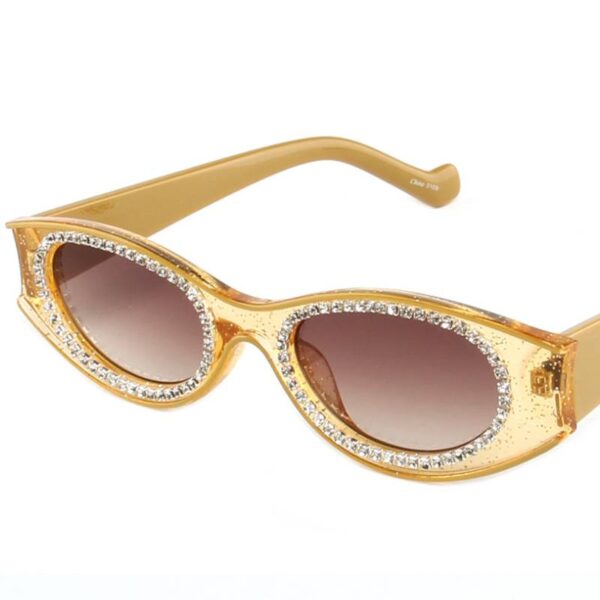 Rhinestone Trim Oval Lens Sunglasses-gold