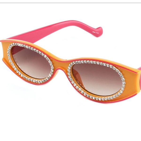 Rhinestone Trim Oval Lens Sunglasses-orange