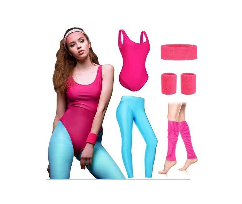 80’s Lady’s Workout Costume – Pink/Blue