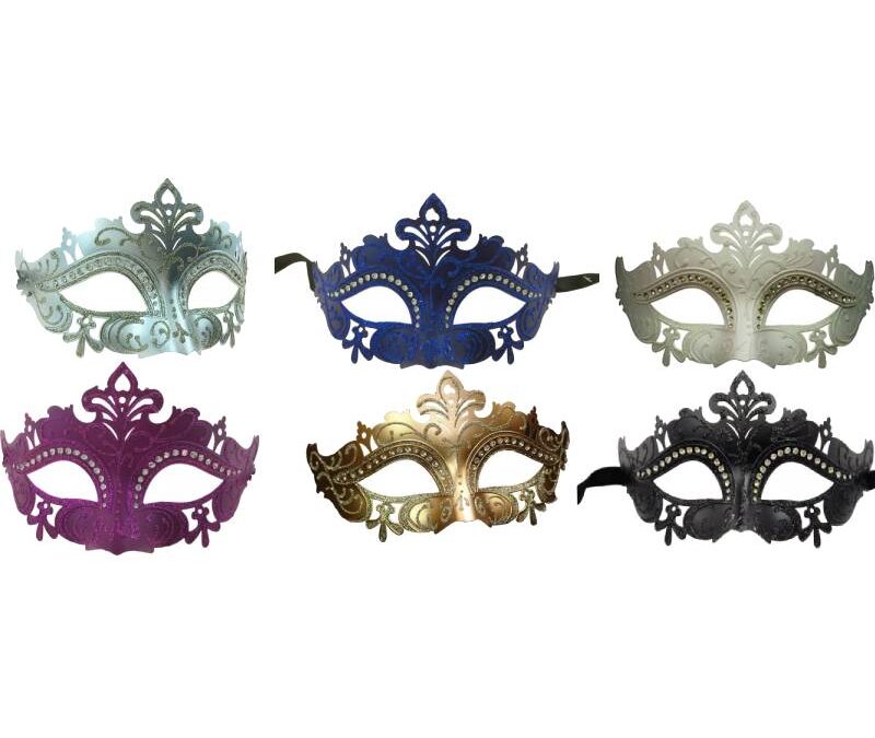 Glittered Venetian Half Mask w Rhinestone Trim