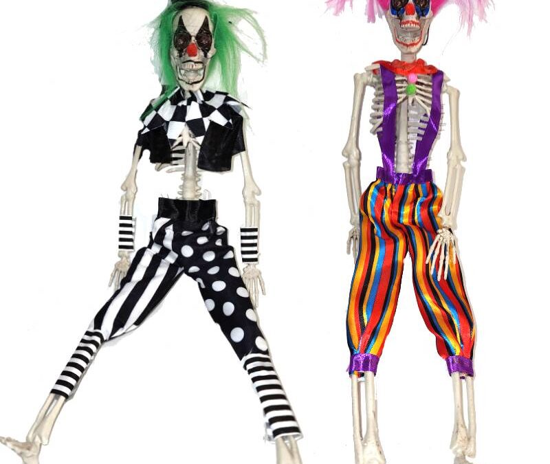 16″ Dressed Hanging Skeleton Clowns