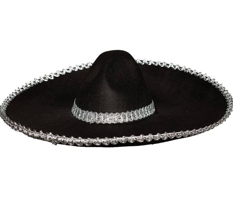 Black Felt Jumbo Sombrero Hat w Silver Trim