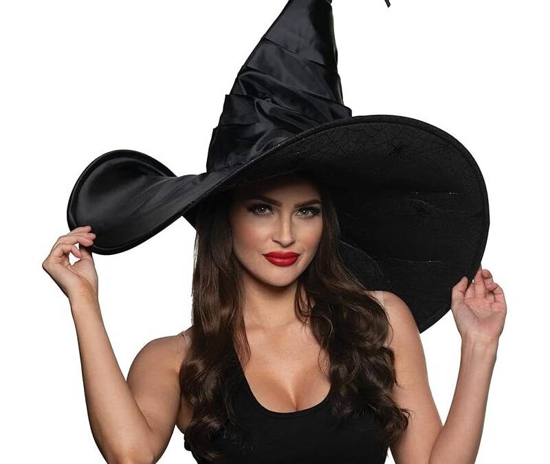 Black Fabric Jumbo Curved Witch Hat
