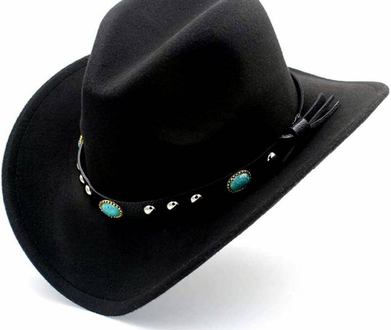 Black Felt Cowboy Hat w Turquoise Gem Band