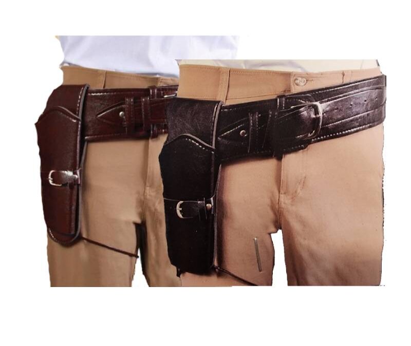 Imitation Leather Single Western Belt & Holster Black or Brown