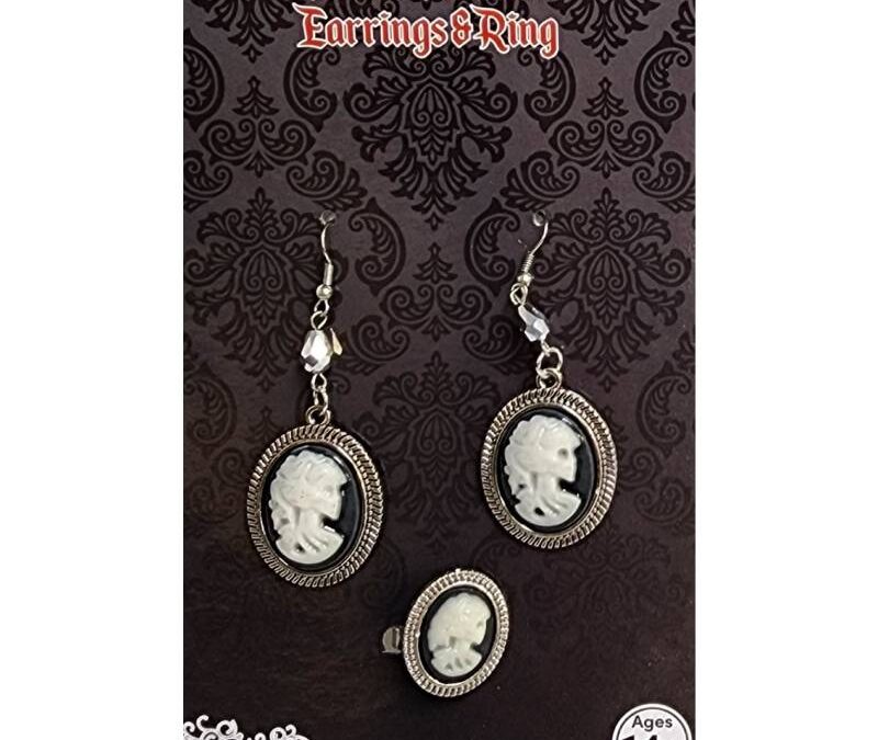 Gothic Skeleton Earrings and Ring Set