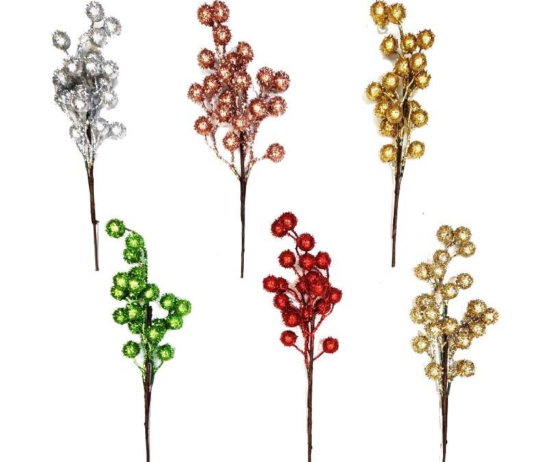 HW Glittered Spiky Berry Spray