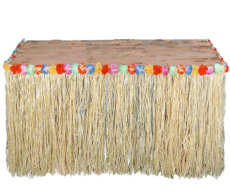 Imitation Raffia Table Skirt w Flower Trim