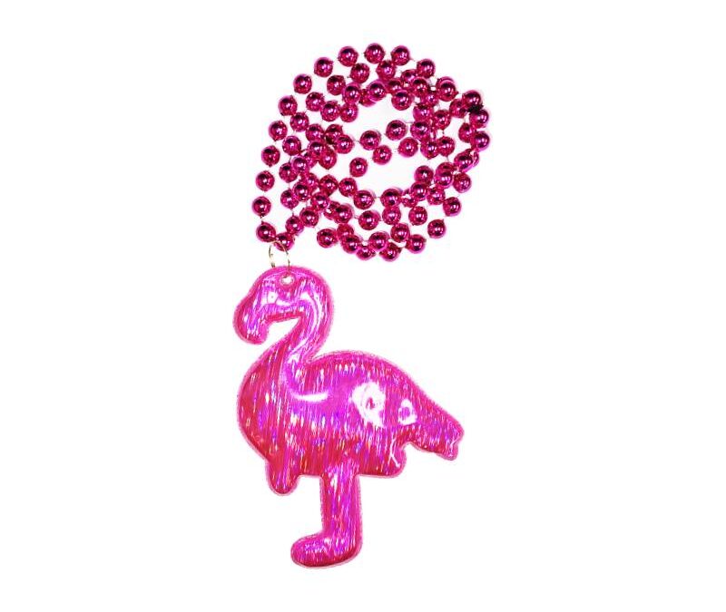 Round Metallic Bead Necklace w Prismatic Flamingo