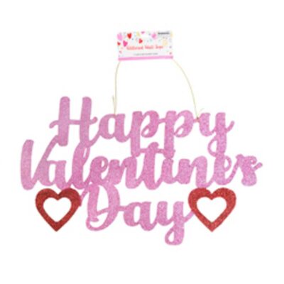 Happy Valentines Day Hanging Sign - Pink with Red