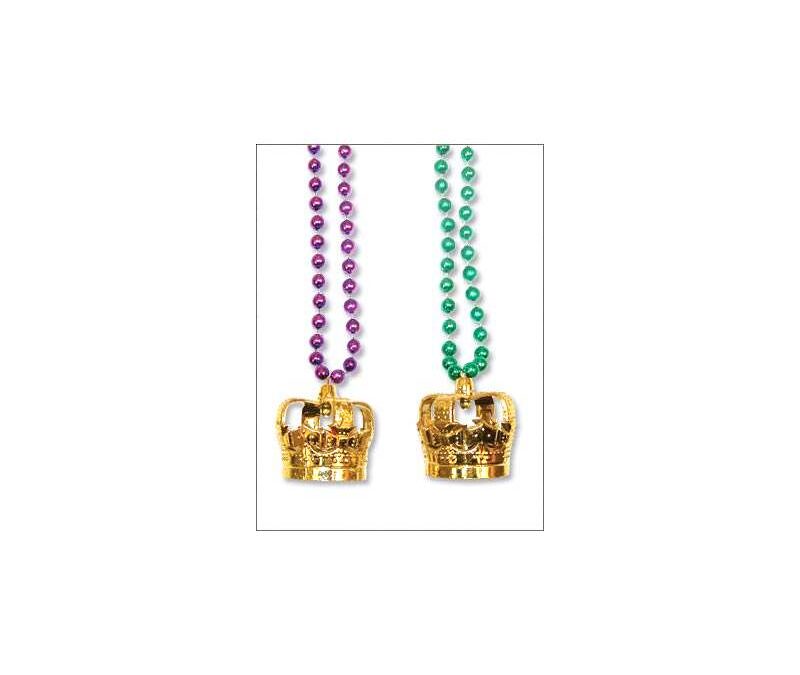 Round Metallic Bead Necklace w Gold Crown