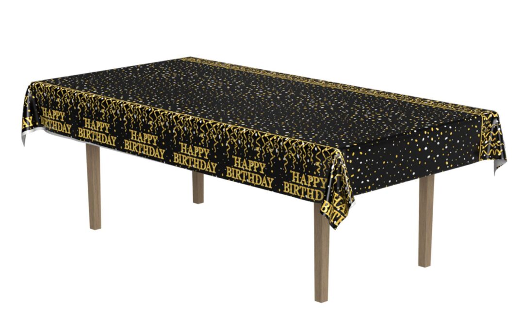 Metallic Happy Birthday Table Cover