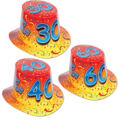 Happy Birthday Hi Hats: 30, 40, 60.