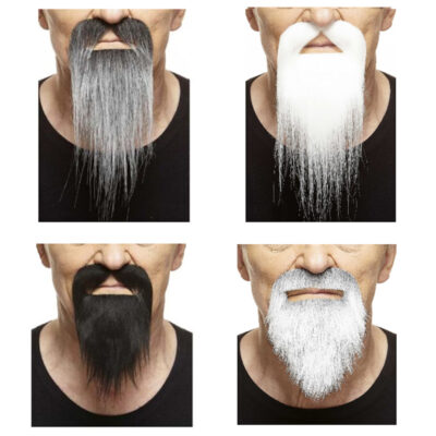 Duck Tail Mustache & Beard White Black-Gray Black Gray-White