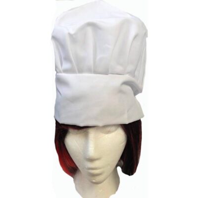 White Fabric Chef Hat w Elastic Back