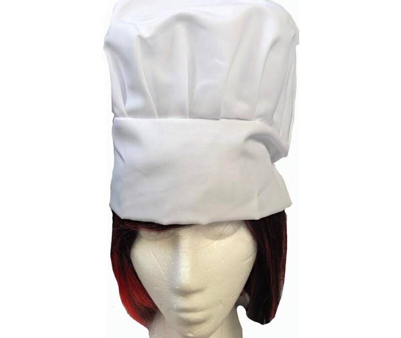 White Fabric Chef Hat w Elastic Back