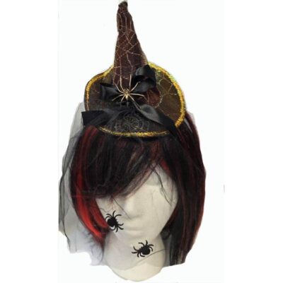 Metallic Fabric Spider Web Witch Hat Headband